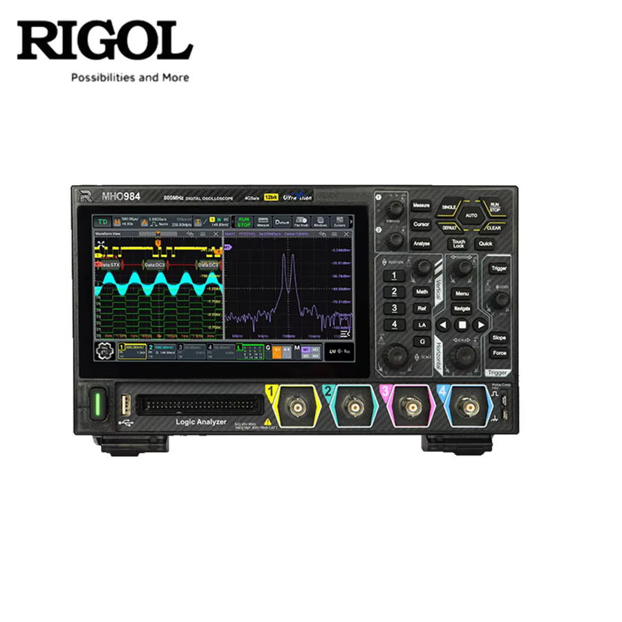 Rigol Digitaloszilloskop MHO934 MHO954 MHO984 in Schwarz mit 12-Bit-Hochauflösung, 350–800 MHz, 4 Kanälen, max. 100 Mpts Speichertiefe und 4 GSa/s Abtastrate - Bild 1