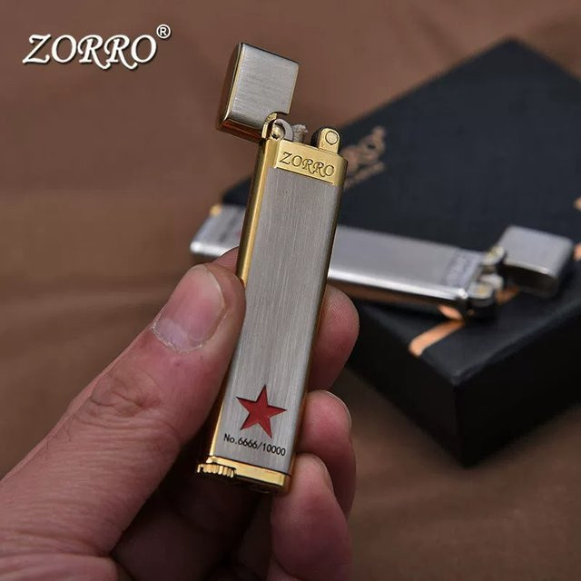 ZORRO Retro Metall-Butangasfeuerzeug mit Feuersteinrad im klassischen Design - Bild 1