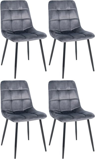 DELUKE Esszimmerstühle VOUL 4er Set Dunkelgrau Samt Gesteppt mit Bodenschonern - Bild 1