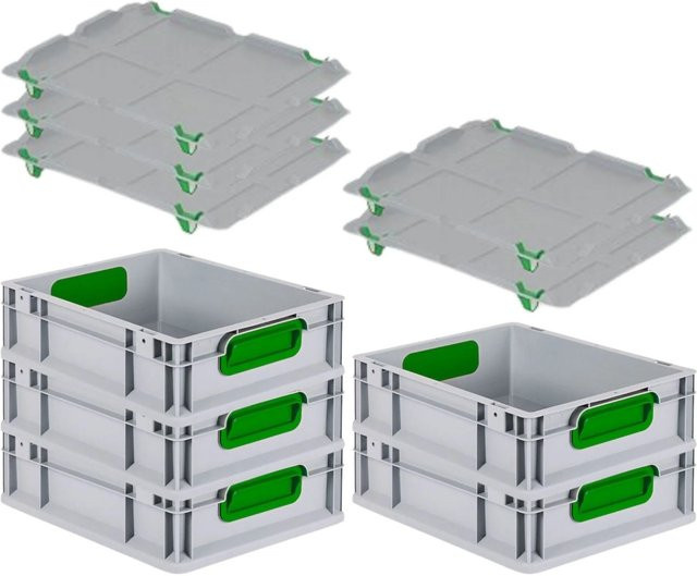 PROREGAL Spar Set 5x Eurobox Nextgen Color in Grün mit Auflagedeckel und Schiebeschnappverschlüssen, H x B x T: 12 x 30 x 40 cm - Bild 1