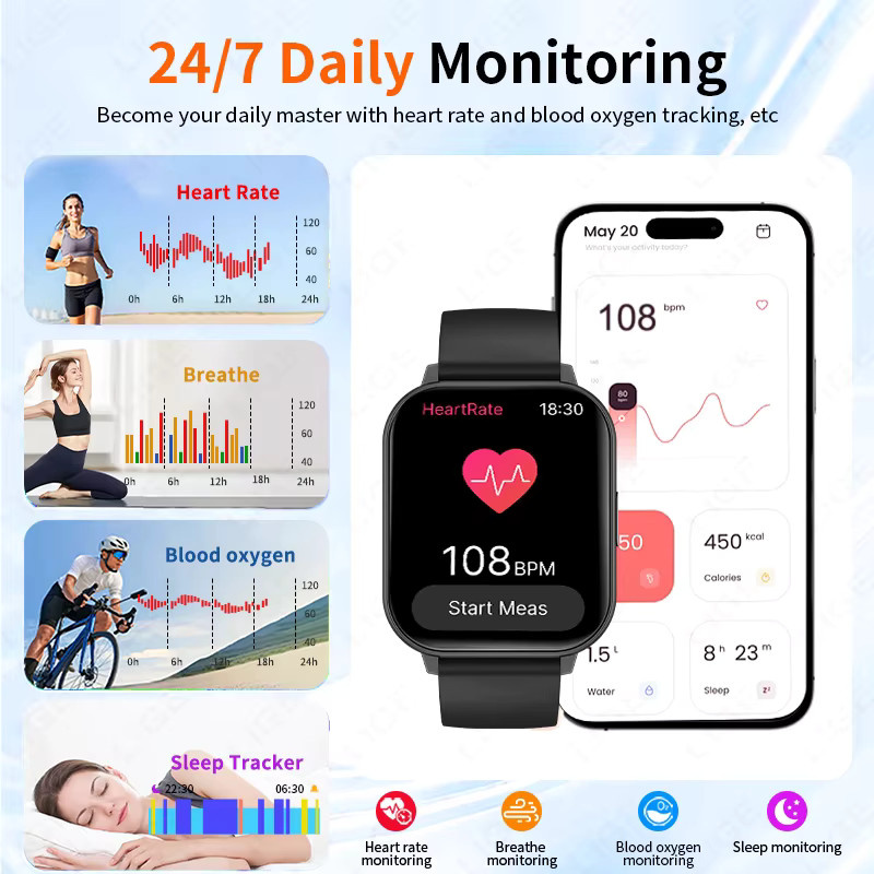 LIGE Smartwatch, Grün, Silikon, Unisex, Wasserdicht, Bluetooth - Bild 4