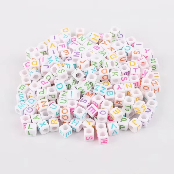 Acryl Würfel Quadratische Zahl & Alphabet Buchstaben Perlen, 100-teiliges Set, Bunt / Mehrfarbig - Bild 2