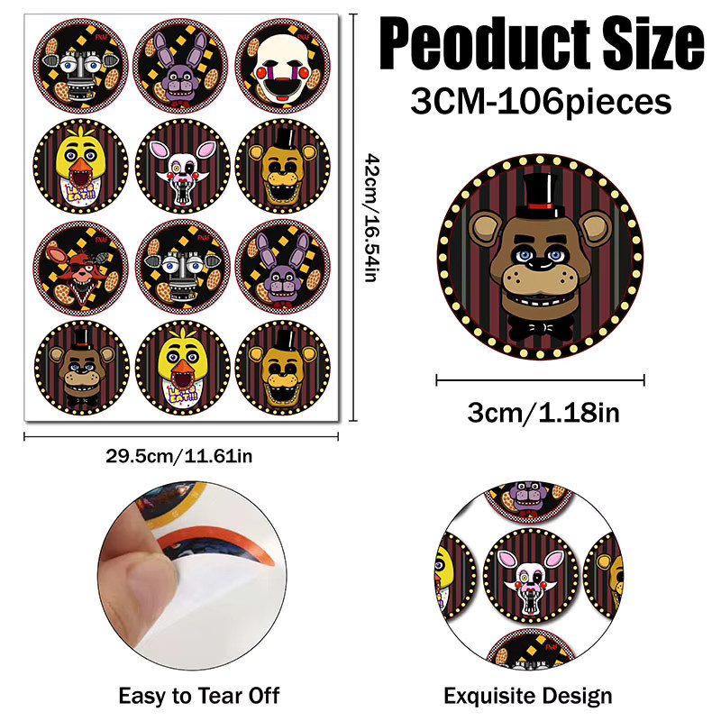 Five Nights at Freddy's Runde Cartoon-Sticker in Mehrfarbig zur Dekoration von Tagebüchern und für Partygeschenke - Bild 2
