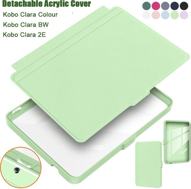 Greliana Smart Sleep Cover Schutzhülle aus PU-Leder für Kobo Clara Colour und BW 2E, abnehmbare Acryl-Schutzhülle mit transparenter Rückseite, Blau/Grün - Bild 1