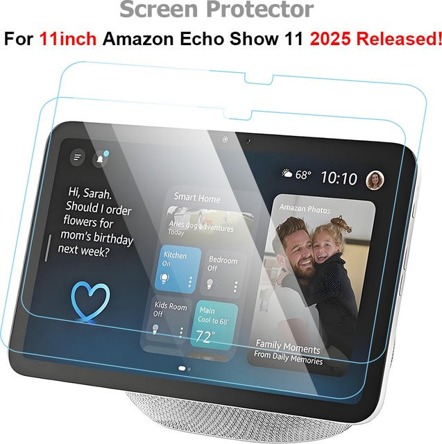 2er-Set Displayschutzfolie aus gehärtetem Glas für Amazon Echo Show 11 (Modell 2025), transparent - Bild 1
