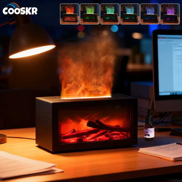 Cooskr Aroma Diffusor Mini Kamin mit LED Nachtlicht und Flammen-Effekt in Schwarz - Bild 1