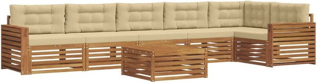 vidaXL Outdoor-Sofagarnitur 7-teilig aus Akazienholz mit Kissen in Natur und Beige - Bild 1