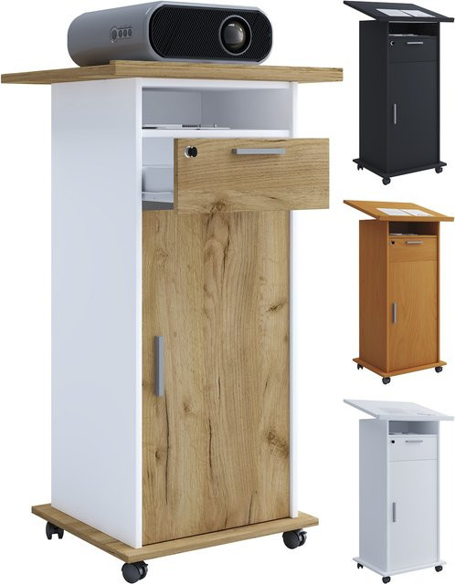 VCM Holz Standschreibtisch in Braun mit neigbarer Pultfläche, Rollen und abschließbarer Schublade, H x B x T: 108 x 60 x 50 cm - Bild 1