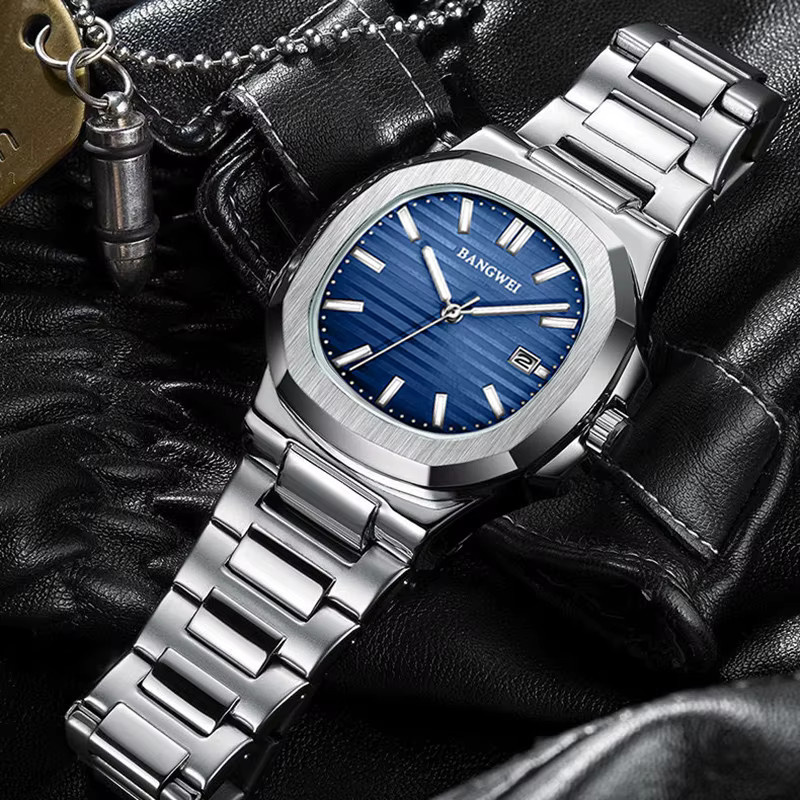 BANGWEI Armbanduhr Quarz, Edelstahl, Blau, Herren, Datum - Bild 3