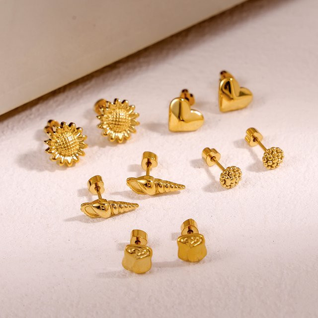 CARLIDANA Ohrringe, Edelstahl, 18K Gold überzogen, Sonnenblume, Herz, Muschel, Damen - Bild 1
