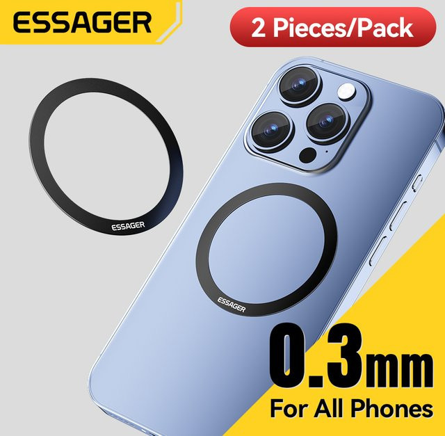 Essager 2er-Set magnetische Metallringe in Schwarz für iPhone 16 15 14 13 Pro Max Plus und kompatible Geräte wie Samsung oder Xiaomi zur Nutzung mit MagSafe kabellosen Ladeplatten - Bild 1