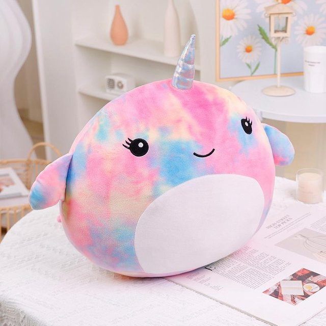 Regenbogen Narwal Fisch Kissen, Plüschtier Puppe, pink, bunt, 40cm - Bild 1