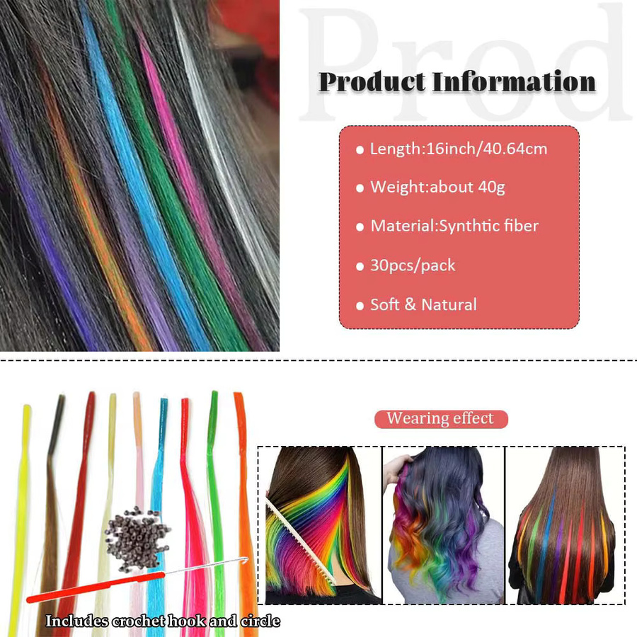 Refeeny Haarverlängerungen I-Tip, synthetisch, 16 Zoll, 30 Stück, Damen - Bild 2