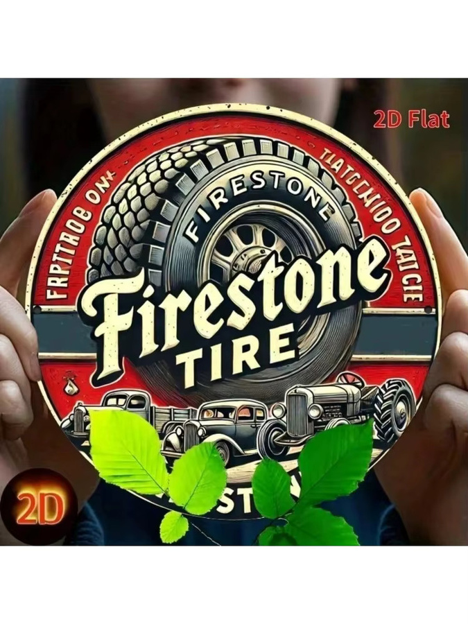 Vintage Metallschild Firestone Tire von CIFBUY, rundes Blechschild für Garage und Wanddekoration, Durchmesser: 20,32 cm, Mehrfarbig - Bild 3