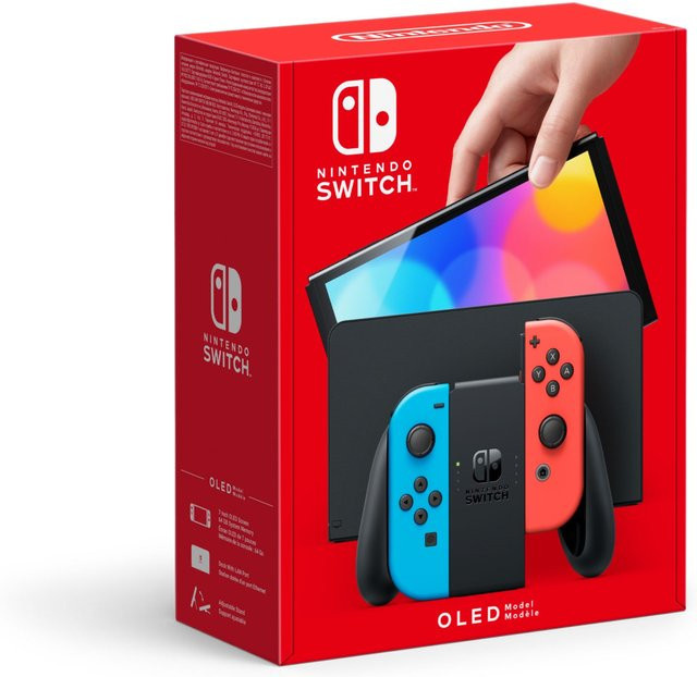 Nintendo Switch OLED Spielkonsole in Neon Rot und Neon Blau - Bild 2