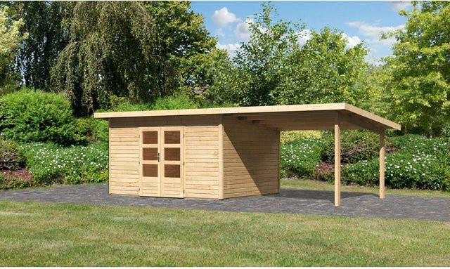 Karibu Holz-Gartenhaus Karlskoga Pultdach Unbehandelt in Natur mit modernem Design B: 365 cm, T: 305 cm - Bild 1