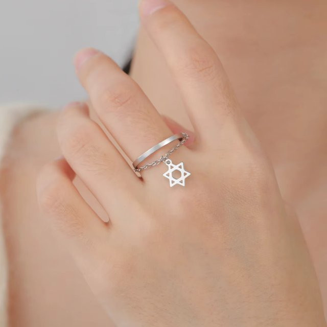 LIKGREAT Davidstern-Ring, Edelstahl, Silber, Unisex - Bild 1