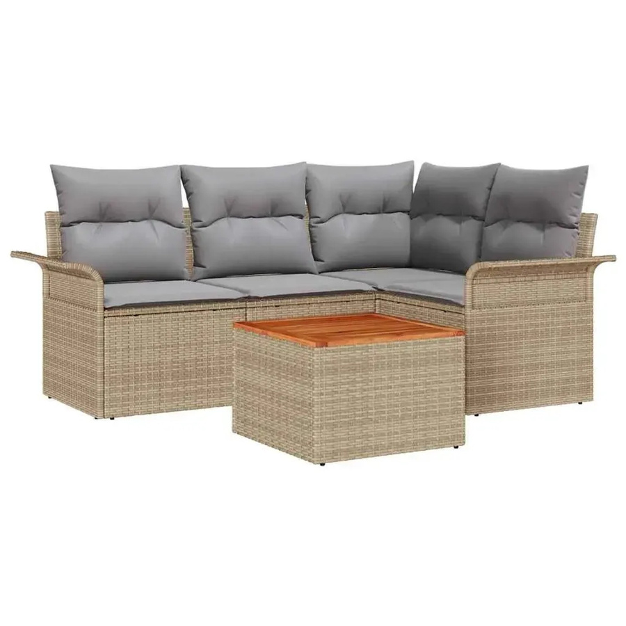 vidaXL Garten-Sofa-Set 5-teilig aus Polyrattan in Beige mit Polstern und Couchtisch für Garten, Balkon oder Terrasse - Bild 2
