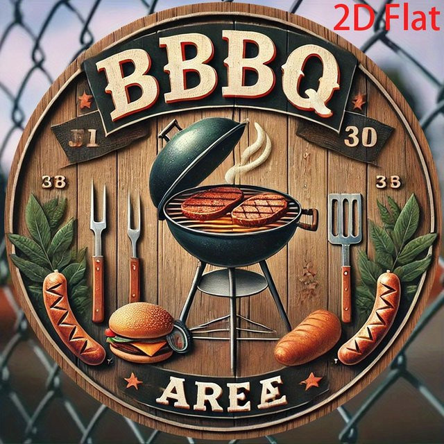 CIFBUY Vintage Metall-Blechschild Rundes BBQ-Grill-Wandkunstwerk Multicolour Durchmesser: 20,32 cm - Bild 1