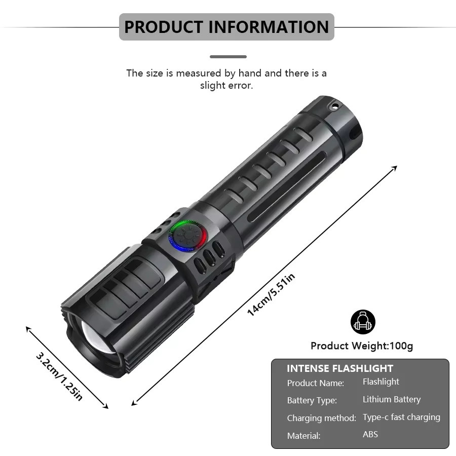 BALDR P50 LED Taschenlampe mit 2000 Lumen, USB aufladbar, taktischer Zoom und wasserdicht, Schwarz - Bild 4