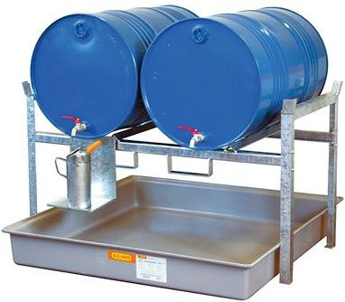 CEMO Fassregal Typ 800 Variante 1 mit Fassauflage und GFK-Auffangwanne für 2 x 200-L-Fässer, B 141,0 cm, H 84,0 cm, T 128,0 cm - Bild 1