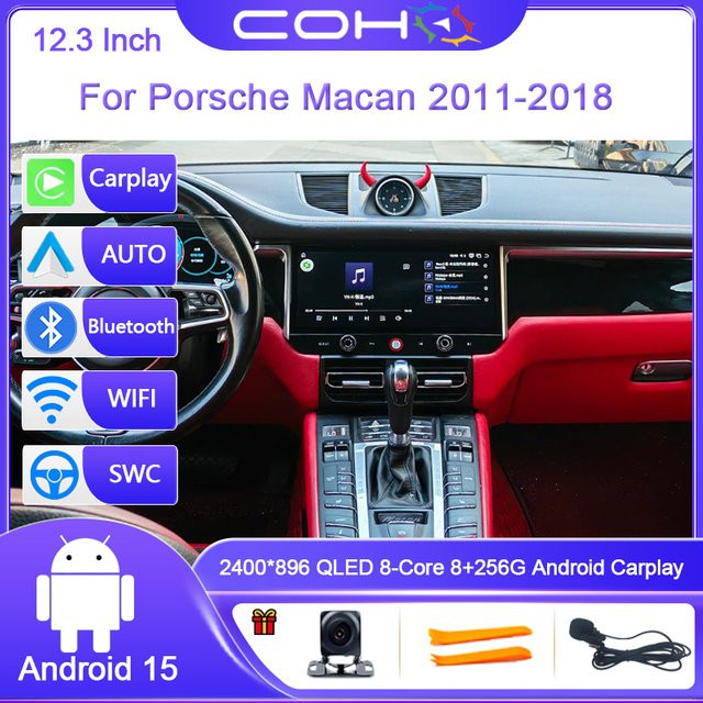 Roadonline Android 15 Auto-Multimedia-Player für Porsche Macan 2011-2018, 12,3 Zoll, 8-Kern, 8GB RAM, 256GB Speicher, mit GPS, 4G, CarPlay und WLAN, Schwarz - Bild 1