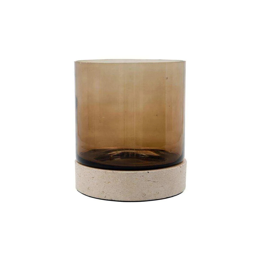 House Doctor Windlicht Rivo in Braun aus Glas und Travertin für Teelichter und Stumpenkerzen, Höhe: 15 cm - Bild 1