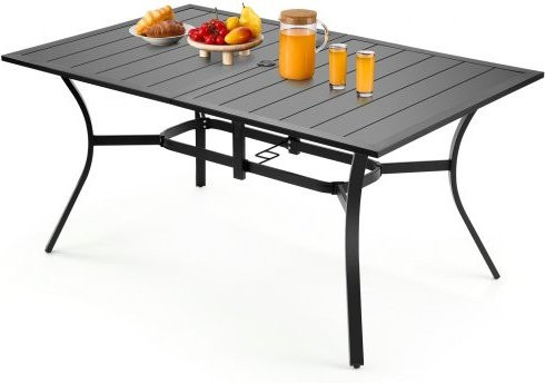 VEVOR Gartentisch aus Kohlenstoffstahl in Schwarz, rechteckiger Terrassentisch für Garten und Veranda mit Schirmloch, B/T/H: 150 x 96 x 72,5 cm - Bild 1
