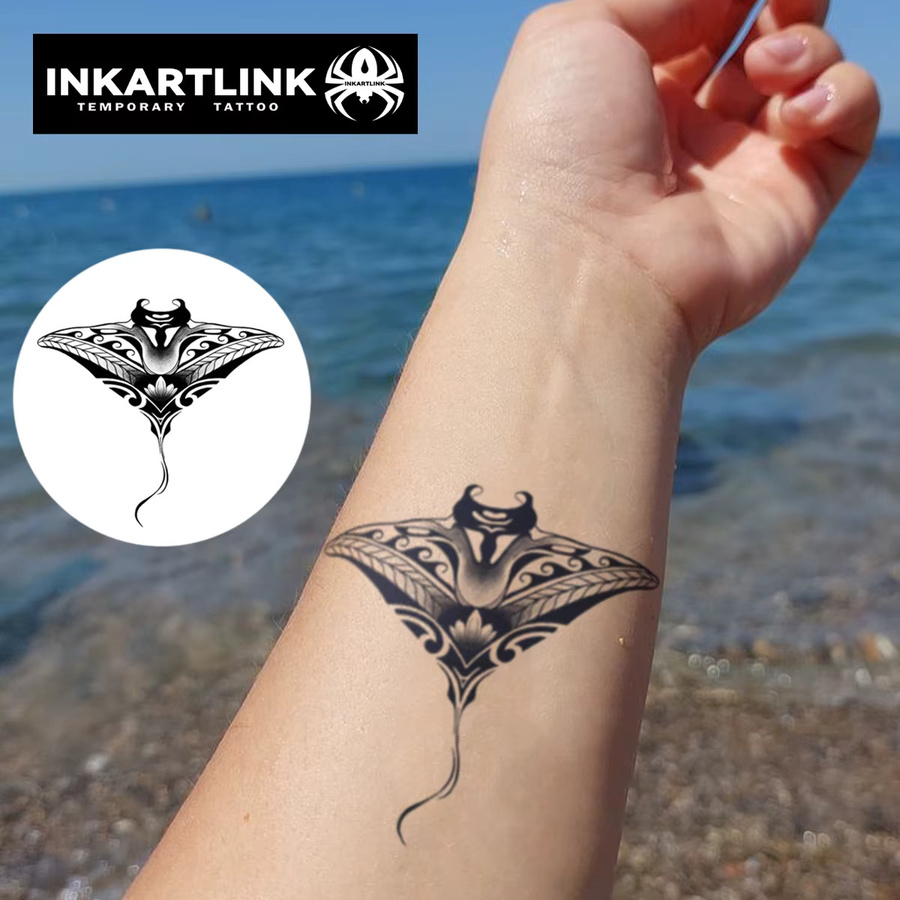 INKARTLINK Devil Fish Dark Tattoo Aufkleber, Deep Sea Devil Ray Totem - Bild 2