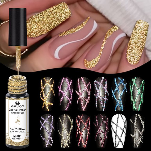 MSRUIOO Glitzer-Liner Nagellack, Gold Silber, 5 ml, Schimmernd - Bild 1