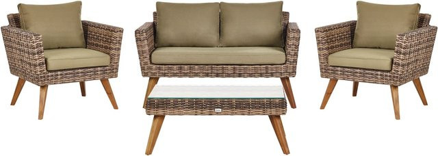 Beliani Sitzgruppe VITTORIA in Olivgrün und Beige mit Outdoor-Sofa, Lounge-Sesseln und Couchtisch im Retro-Design - Bild 1