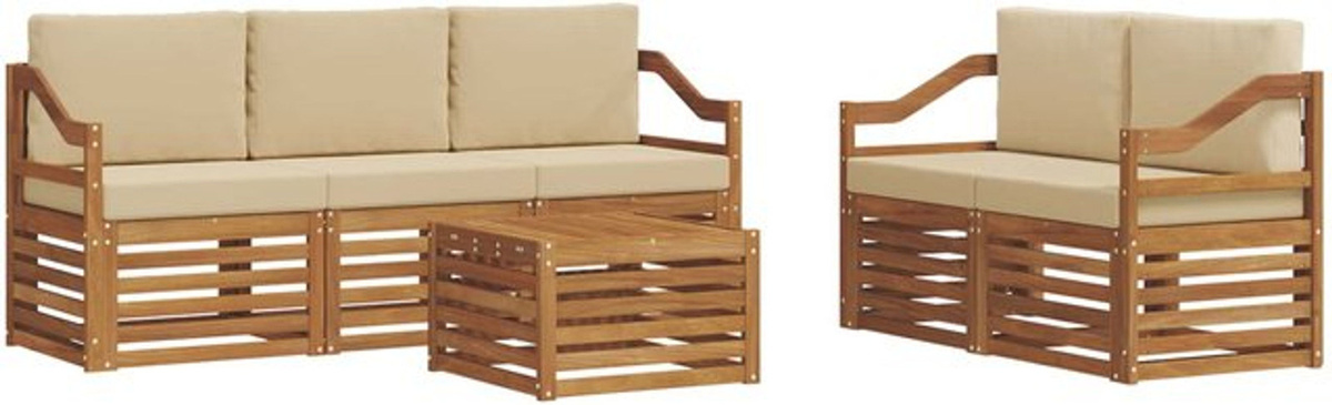 vidaXL Sofagarnitur 6-teilig aus Massivholz Akazie in Natur und Beige, modern und minimalistisch - Bild 1