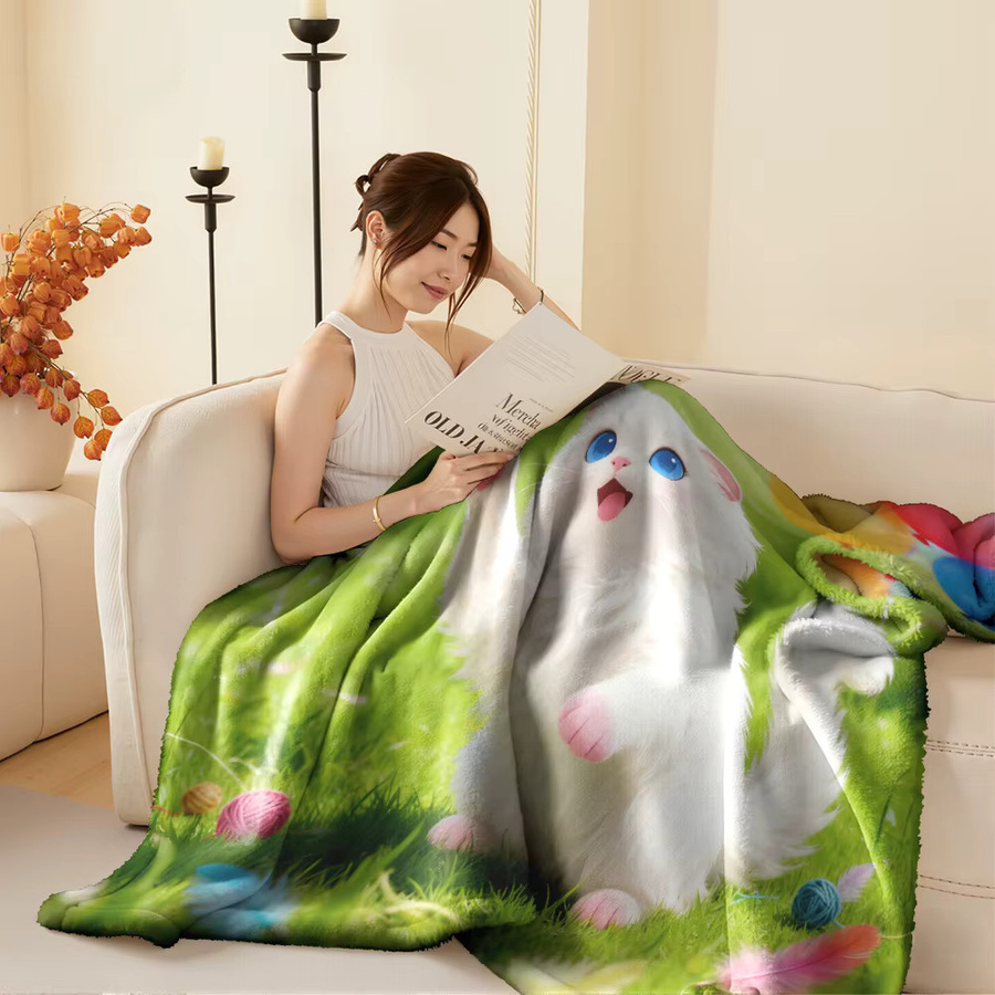 Gemütliche Flanell-Fleece-Decke mit Katzen-Motiv in Multicolour, superwarme Überwurfdecke für Bett und Sofa - Bild 2