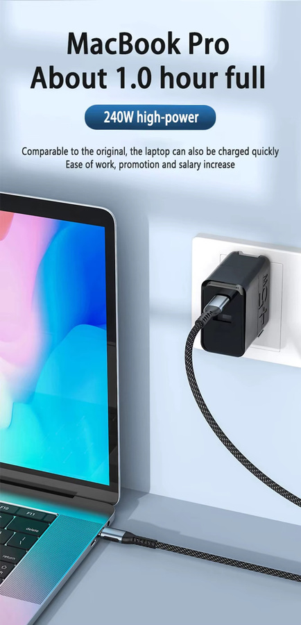 USB C auf USB C Schnellladekabel PD 3.1 mit 240W für MacBook und Samsung S22, Schwarz - Bild 3