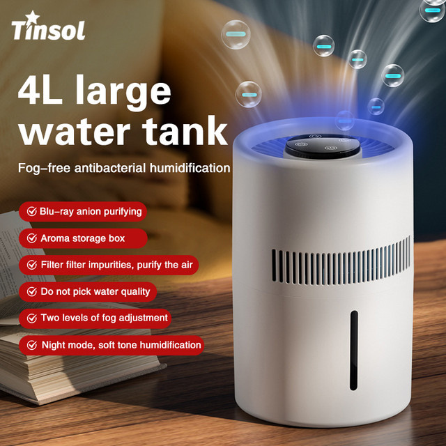 TINSOL Luftbefeuchter und Luftreiniger mit HEPA-Filter, Negativ-Ionen-Funktion und Aromatherapie-Diffusor, Weiß, 4 l - Bild 1