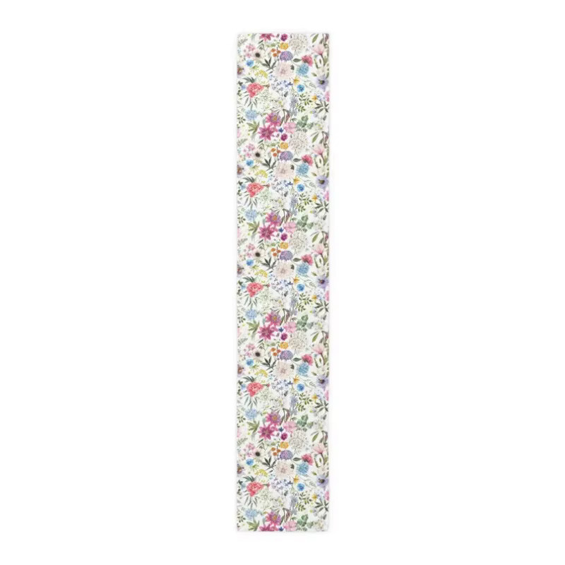 VIKAMA Tischläufer mit Aquarell-Frühlingsblumen in Mehrfarbig, rechteckig aus Leinen - Bild 3