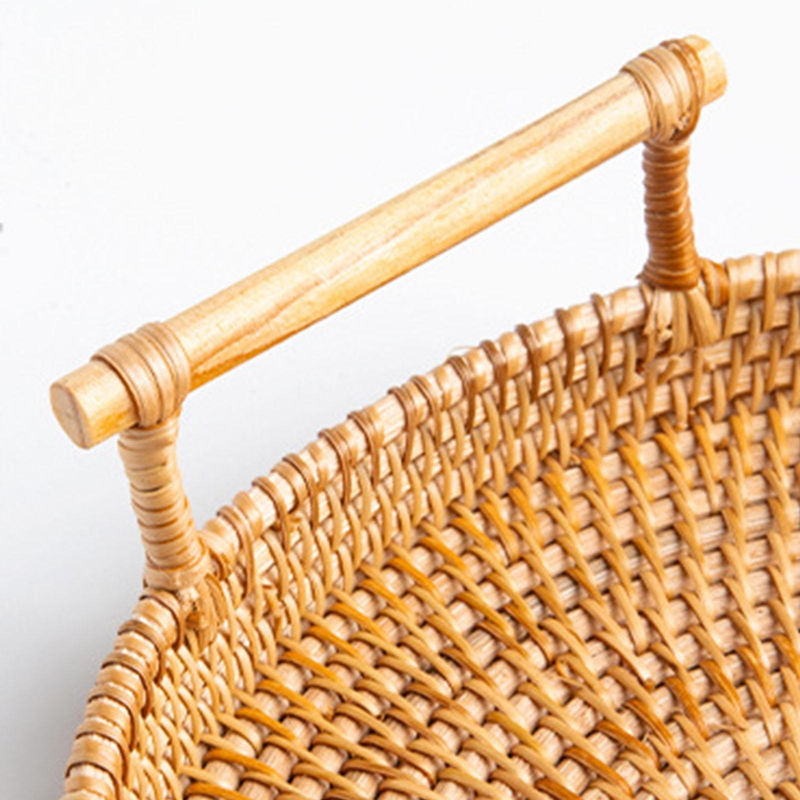 Handgewebte runde Servierschale aus Rattan von CosyHome in Braun mit Durchmesser: 22 cm - Bild 2