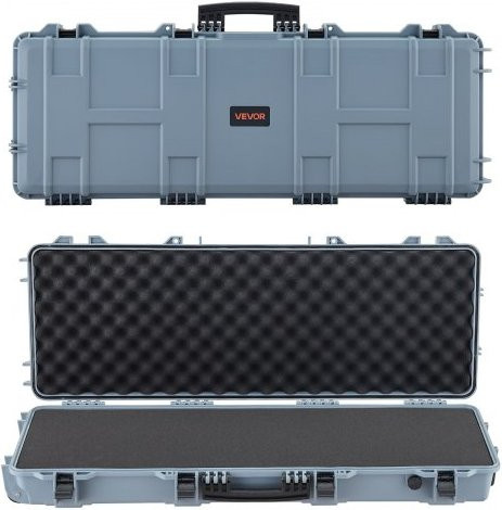 VEVOR Waffenkoffer mit Hartschale für Langwaffen, abschließbarer Gewehrkoffer mit vorgeschnittenen Schaumstoffen, rollbar, wasserfest, Grau, B/T/H: 109 x 41 x 15,5 cm - Bild 1