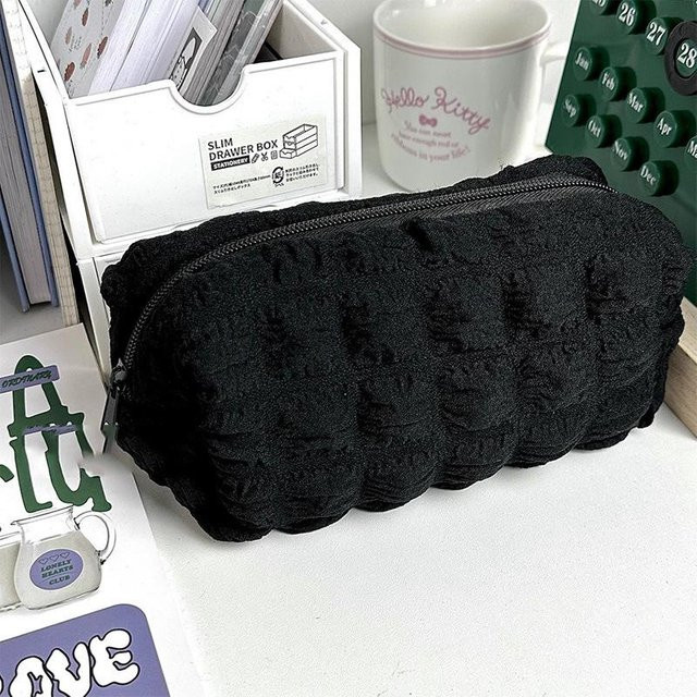 JESJELIU Kawaii Federmäppchen für Mädchen in Schwarz, süßes Stoff-Etui mit Reißverschluss - Bild 1