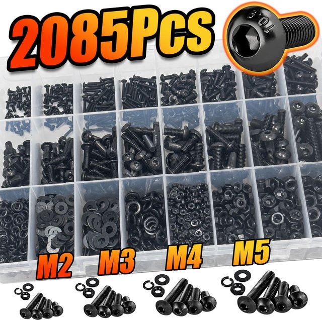 BOVILEVR Schrauben Mutter Unterlegscheibe Set aus legiertem Stahl mit 2085 Teilen, metrisches Sortiment M2-M5 mit Sechskant- und Halbrundkopf-Maschinenschrauben - Bild 1