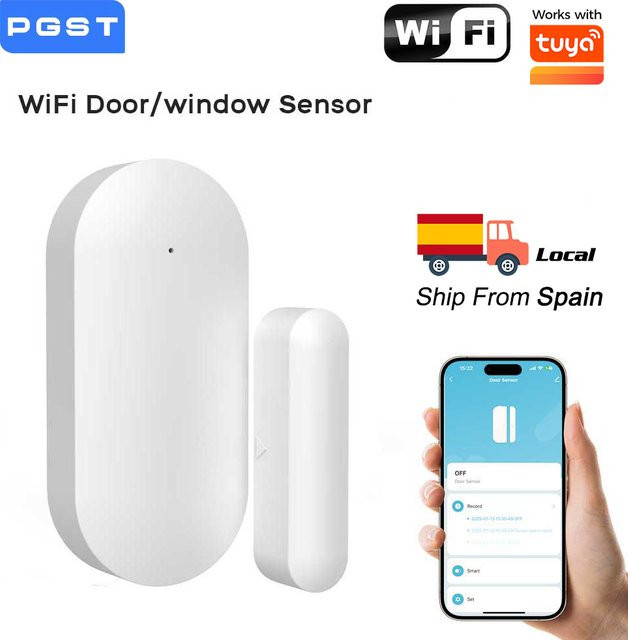 PGST WLAN Smart Tür- und Fenstersensor in Weiß, kompatibel mit Tuya Smart Life, drahtloser Magnetdetektor für dein Haussicherheits-Alarmsystem mit App-Steuerung und Echtzeit-Benachrichtigung - Bild 1