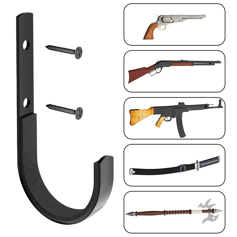 NERISXB 2er Set Waffenständer Wandhalterung aus Stahl in Schwarz für Gewehre und Schrotflinten mit weicher Polsterung - Bild 2