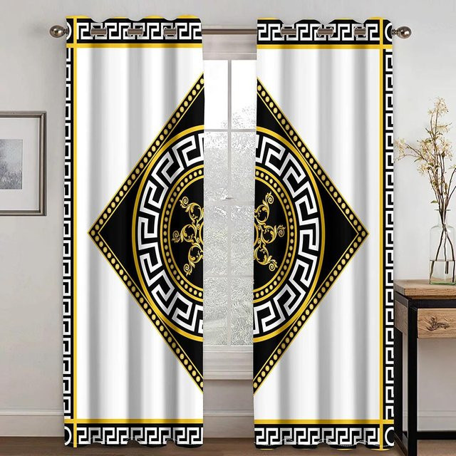 A Family Of Home Textiles Vorhänge im Boho-Stil mit 3D-Luxus-Muster in Schwarz Gold Weiß, 2 Panele, halbtransparent, Breite: 66 cm, Höhe: 165 cm - Bild 1