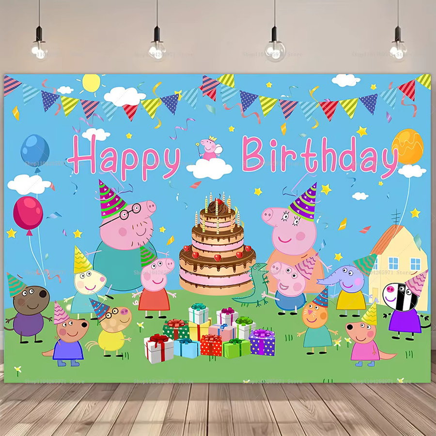 Hasbro Peppa Pig Geburtstag Banner Rosa und Bunt als Party-Hintergrund für Kinder und Babypartys - Bild 1