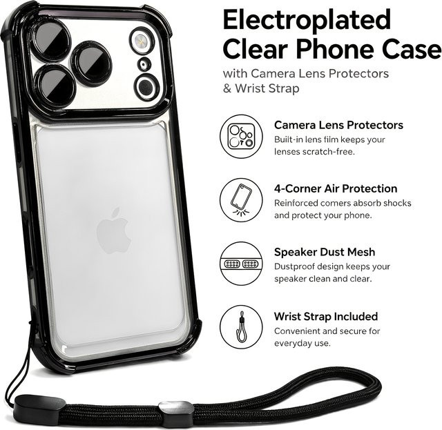 Stoßfeste transparente Handyhülle mit Handschlaufe für Apple iPhone 17 16 15 14 13 12 11 Pro Max Plus in Silber - Bild 1