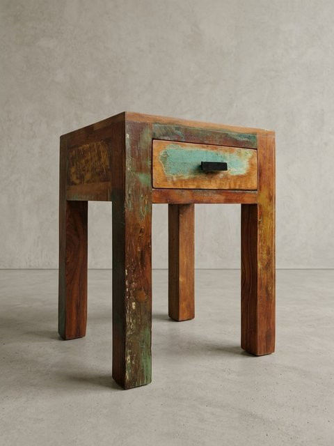 Beistelltisch KADIMA DESIGN aus Mango Massivholz im Shabby Chic mit Schublade, braun/mehrfarbig, B/T/H: 40 x 40 x 55 cm - Bild 1