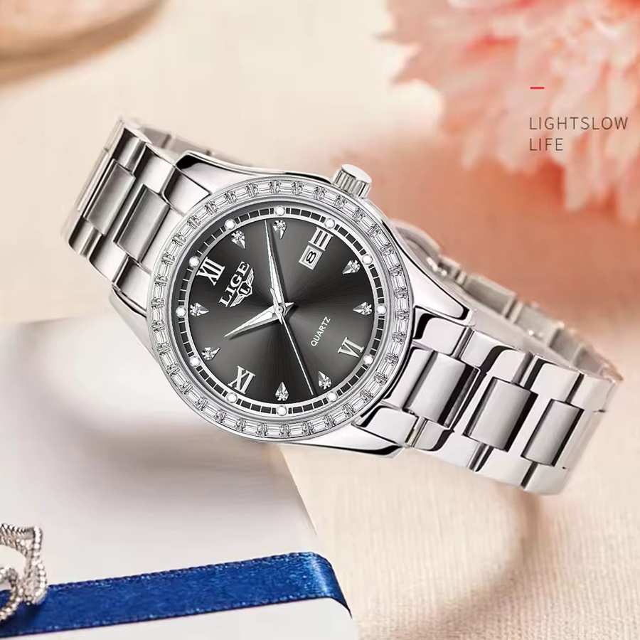 LIGE Armbanduhr Edelstahl, Quarz, Diamantbesetzt, Grün, Damen - Bild 3