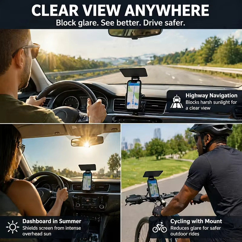 Faltbarer Handy-Sonnenschutz Clip in Schwarz als Anti-Glare Sonnenblende für GPS-Navigation im Auto und auf dem Fahrrad - Bild 3