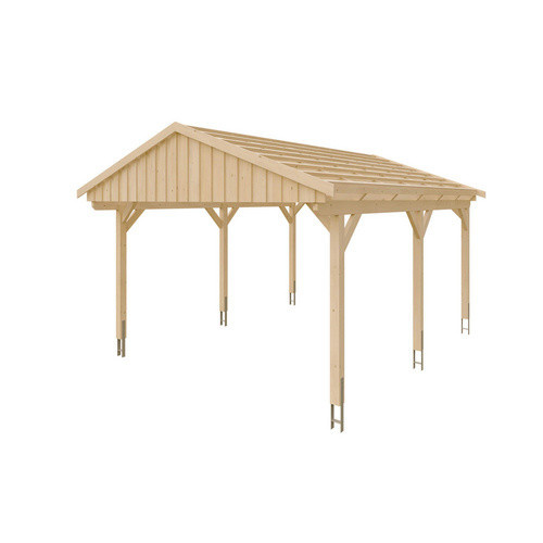 Skan Holz Carport Fichtelberg aus Fichte Leimholz in Beige mit spitzer Dachform, B/T: 423 x 566 cm, Höhe: 326 cm - Bild 3
