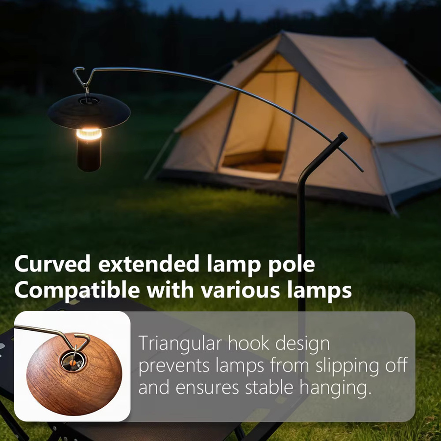 TARKA Giraffen-Lampenständer für Outdoor-Camping in Schwarz mit Holz-Elementen und Filament-Leuchtmittel - Bild 3